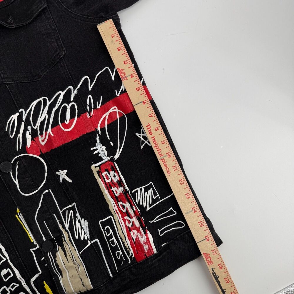 Reason Denim Jacket Graffiti Biker Emo Grunge Streetwear Art to Wear Men Size L - Picture 8 of 11